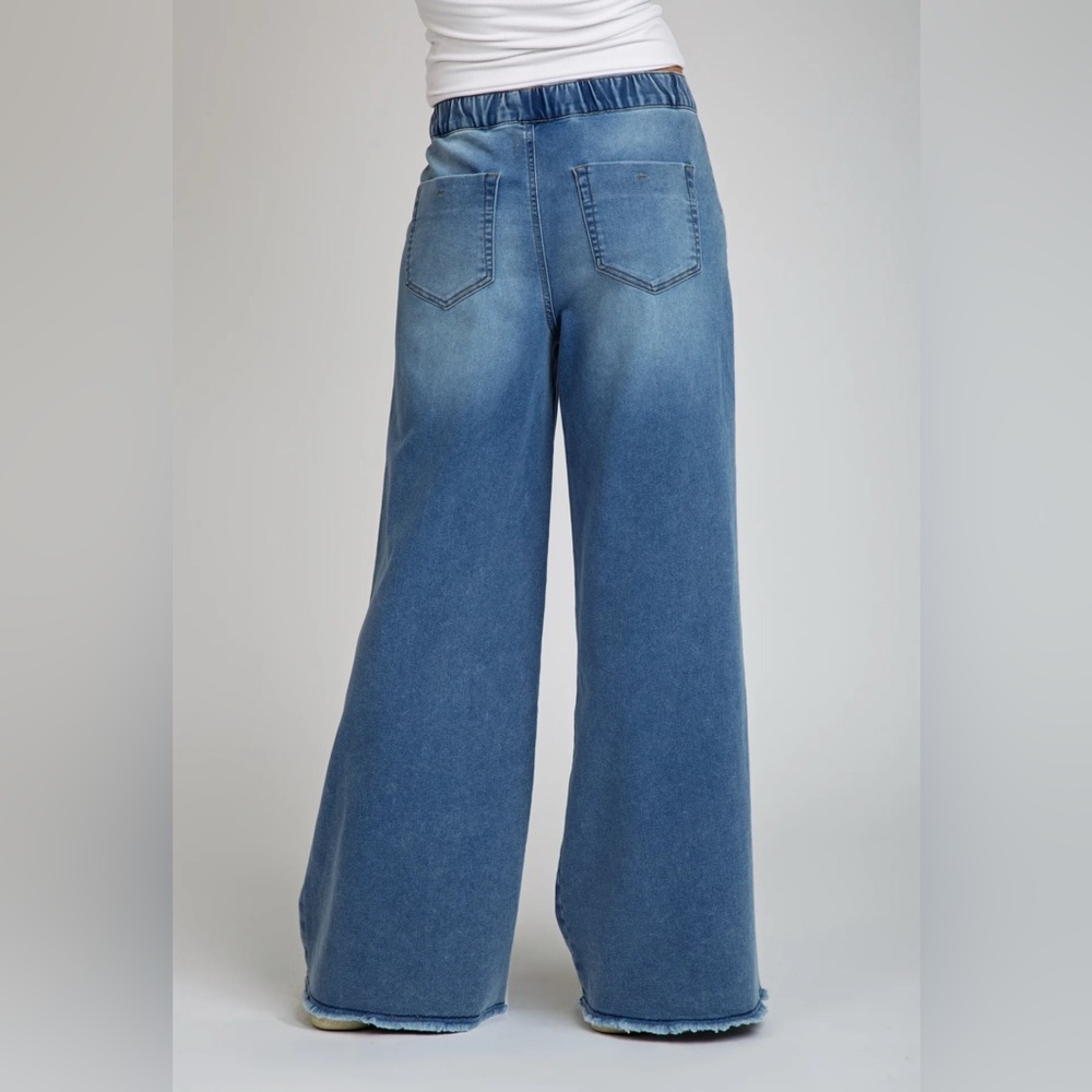 NWT Relaxed Wide Leg comfy Jean Pant drawstring elastic waist Junior Large - Picture 4 of 7